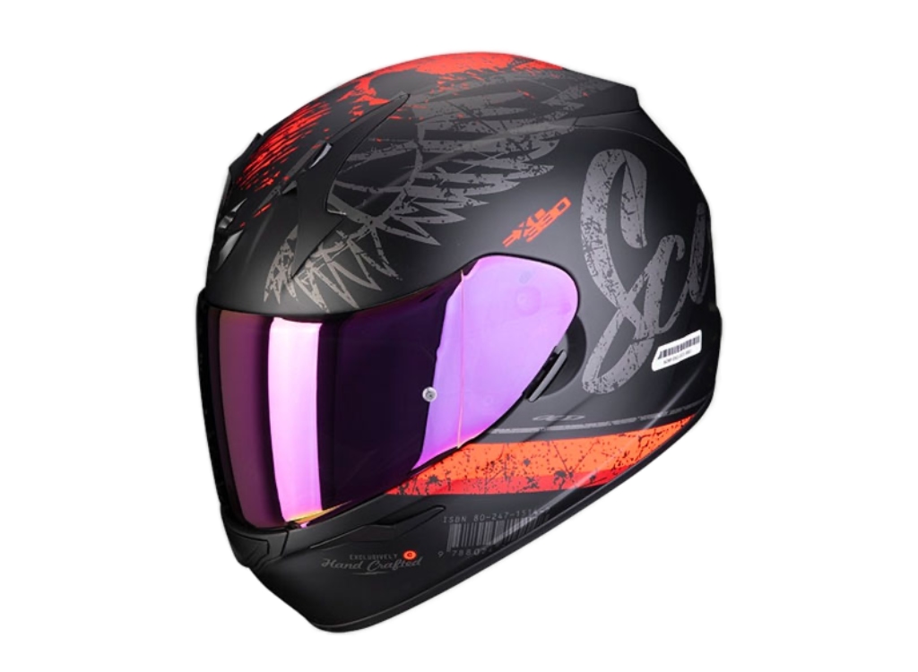 Casco Scorpion Exo-390 Ighost  Negro Mate Plata Rojo