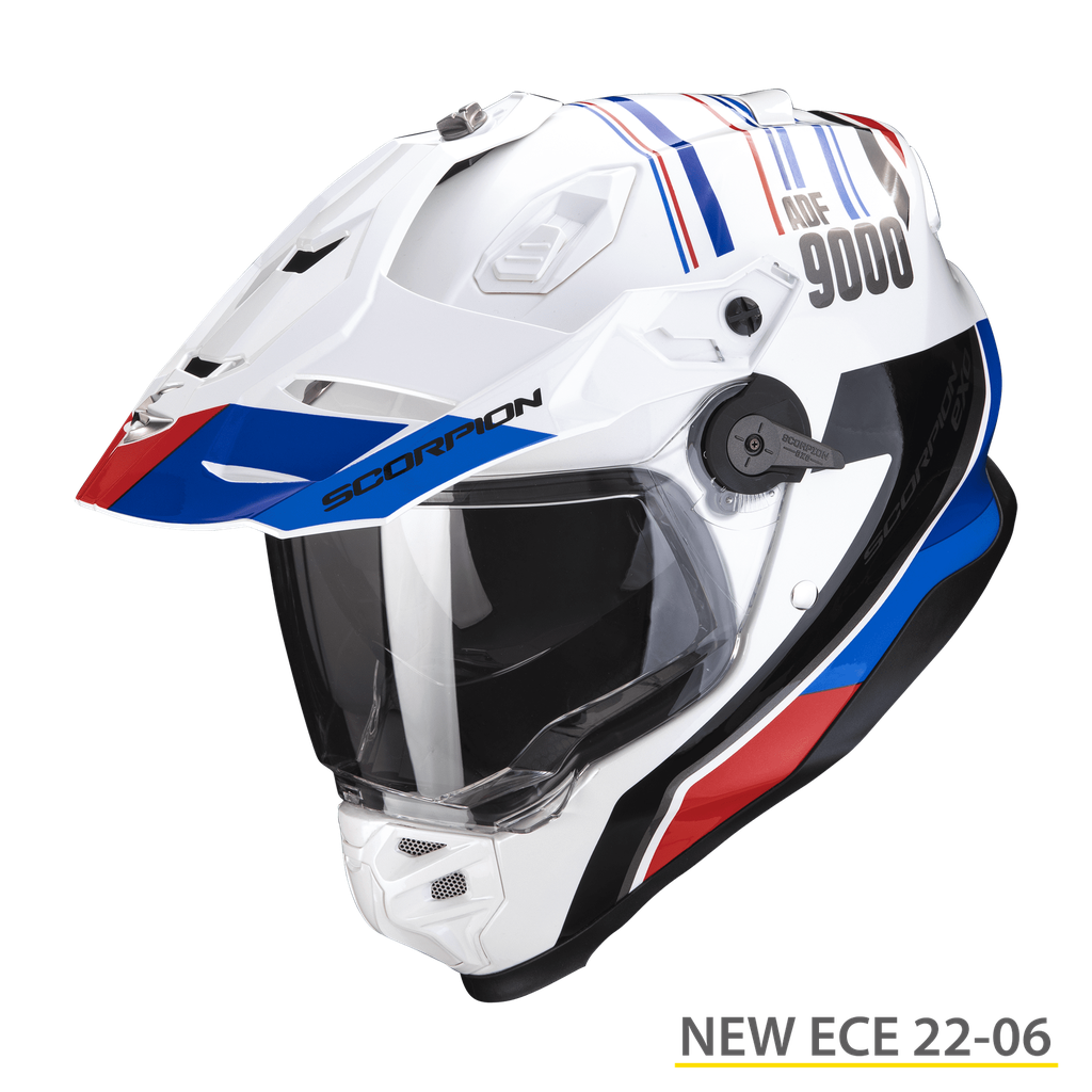 Casco Scorpion Adf 9000 Air Desert Blanco Azul Rojo 