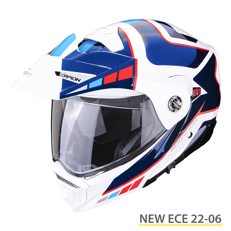 Casco Scorpion ADX 2 Camino Perla Blanco Azul Rojo (Talla L)